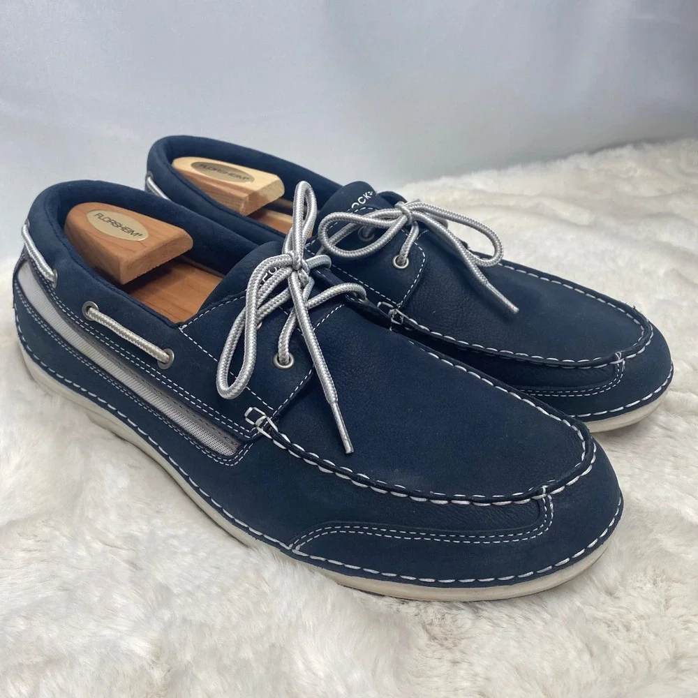 Rockport Bennett Lane 4 Mens Navy Blue Leather Boat Shoes V77797 Size 12 W‎